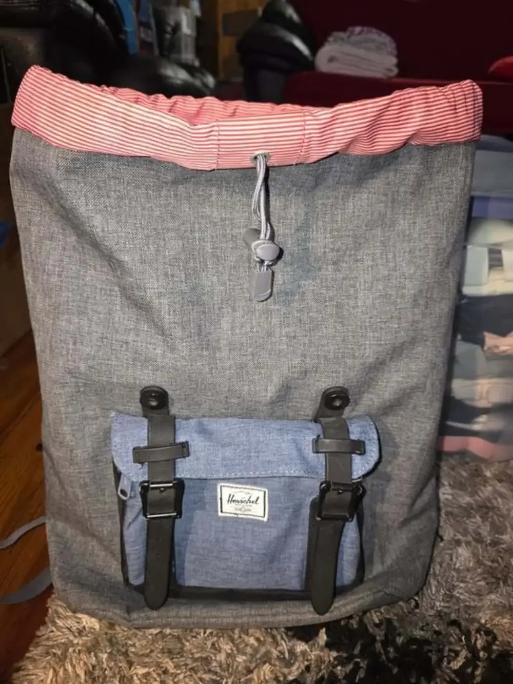 Herschel Supply Company Men’s Gray Roll-Top Backpack with Red Lined Top
